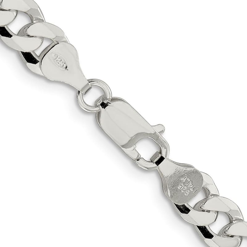 Curata 925 Sterling Silver 7mm Beveled Curb Chain Necklace for Men