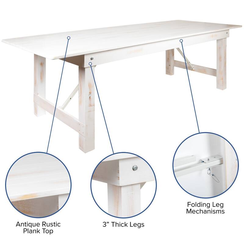Solid Pine Folding Farm Table Set with 6 Benches