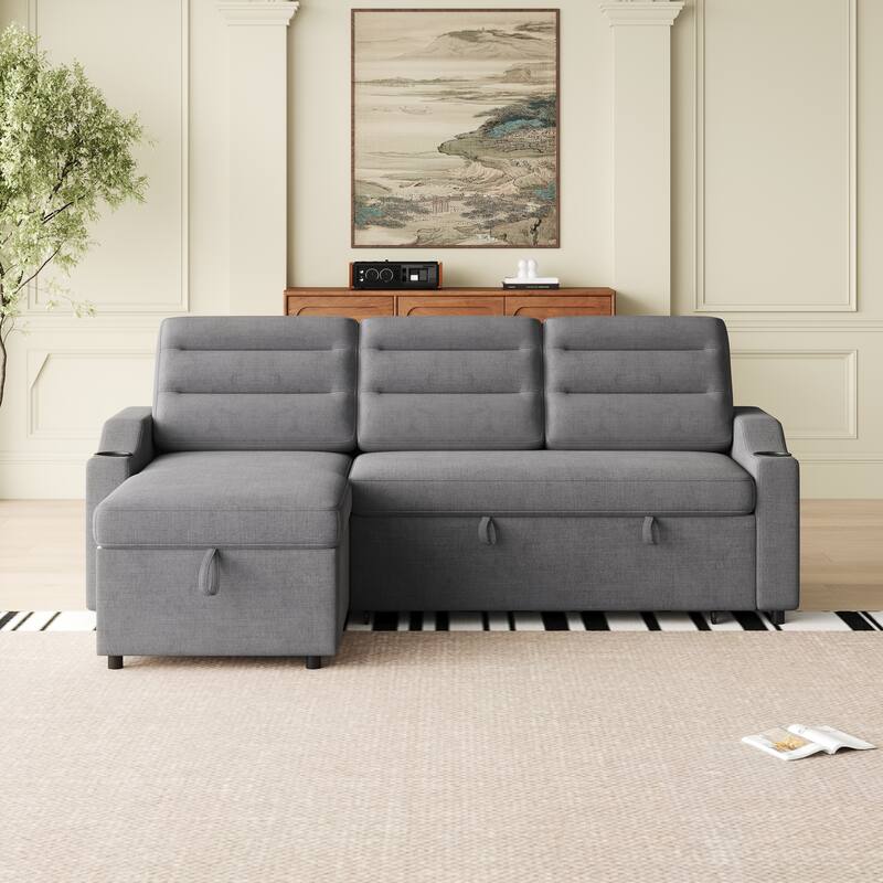 83.5-Inch Convertible Sofa Bed - Stylish Polyester Recliner with Storage for Small Spaces