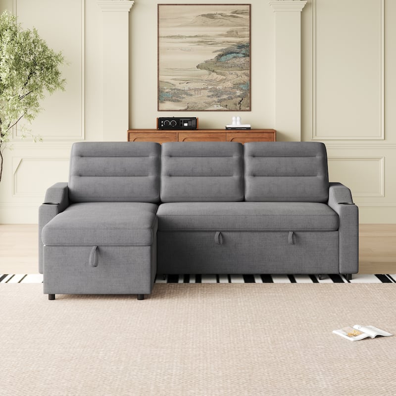 83.5-Inch Sofa Bed with Cup Holder - Polyester Sleeper Sofa for Small Spaces