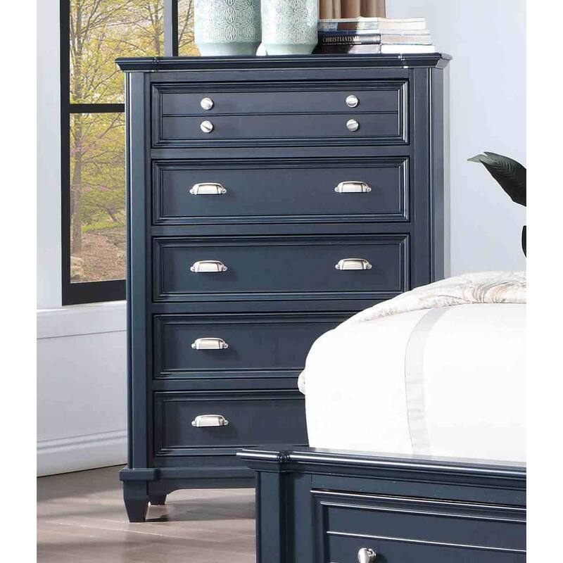 Slate Blue Finish Transitioanl Bedroom Set with Drawers Bed