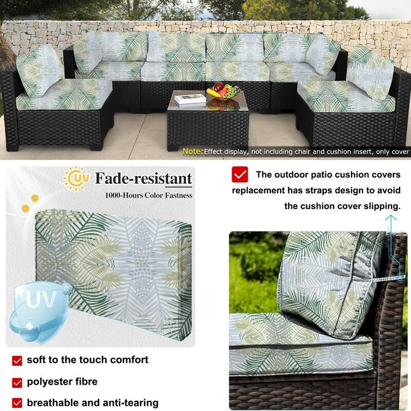 Outdoor Patio Cushion Covers Replacement, Waterproof Furniture Cushion Slipcovers, for Wicker Rattan Sectional Couch Chair