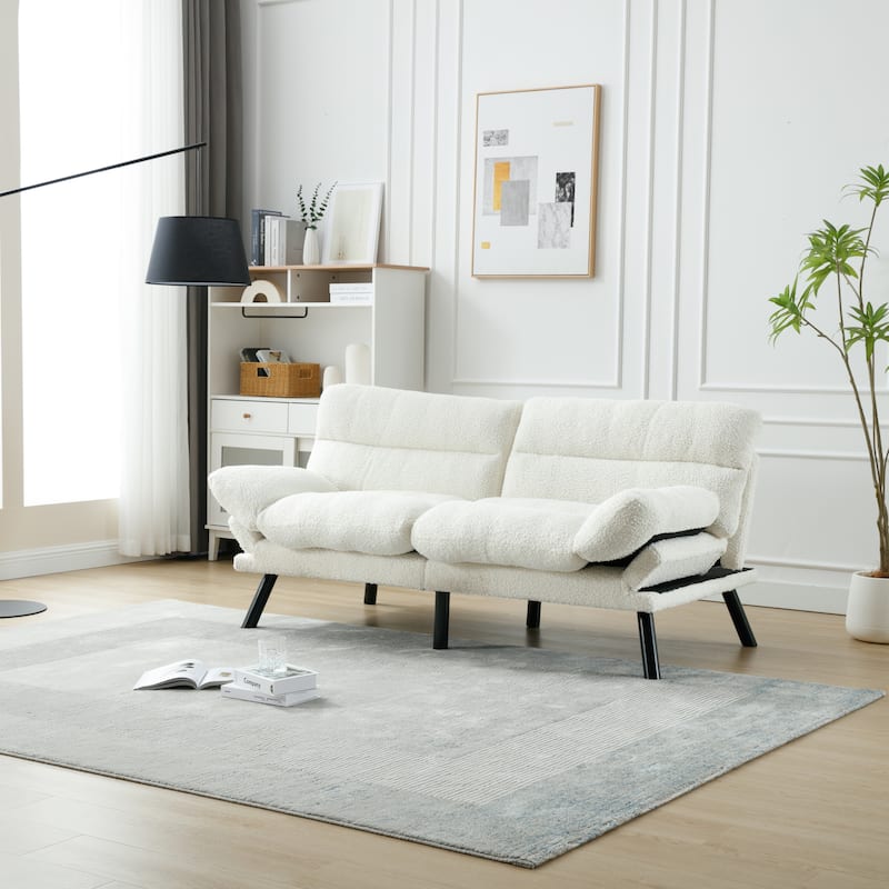 Modern Upholstered 2 Seaters Sleeper Sofa with Thick Cushion and Metal Feet