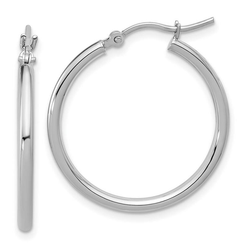 Curata 10k White Gold Polished Hinged Hoop Earrings - 25x2mm