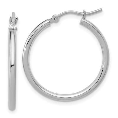 Curata 10k White Gold Polished Hinged Hoop Earrings - 25x2mm