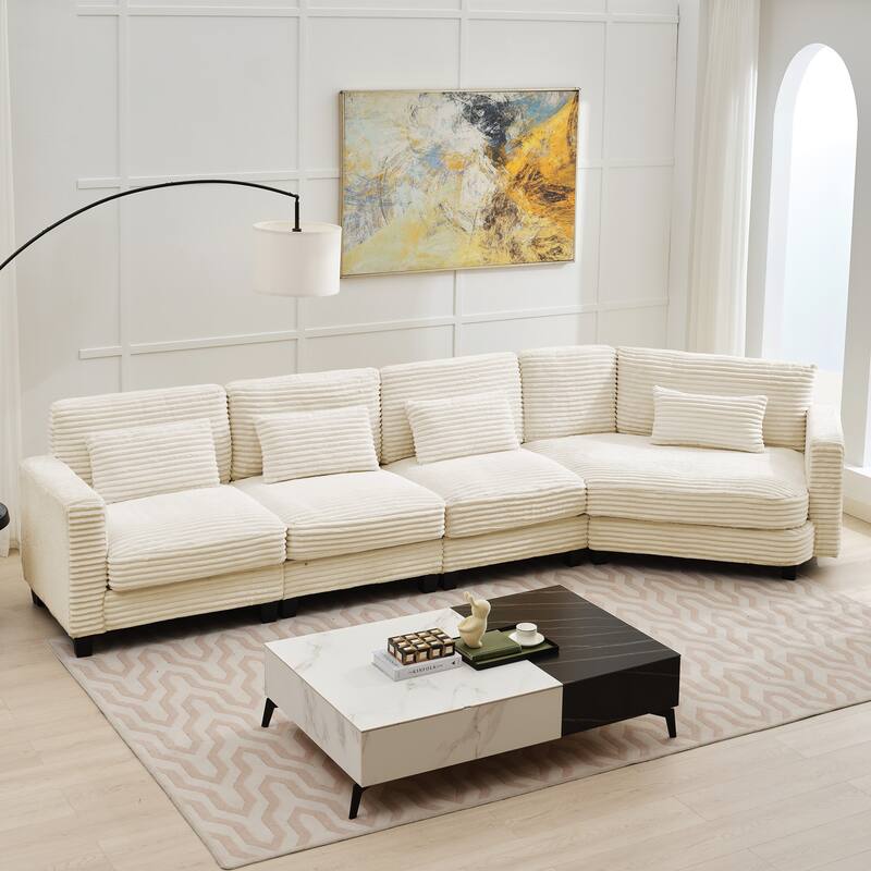 Multi-seat(3/4/5 seats) Corduroy Sectional Sofa, Modular Couch for Living Room & Business