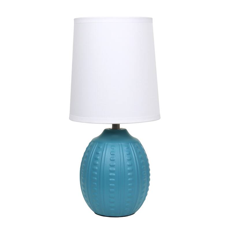 Ceramic Oval Table Lamp with Fabric Shade for Bedroom, Living Room - 6 x 6 x 13 in. (L x W x H) - Teal