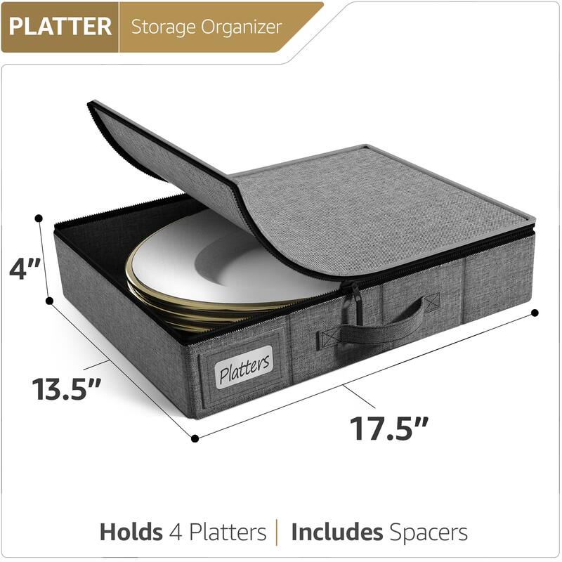 Sorbus China Storage Dinnerware Organizer for Platter Plate with Lid (Holds 4 Each) with Felt Protectors