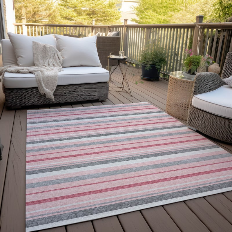 Machine Washable Indoor/ Outdoor Chantille Contemporary Stripes Rug