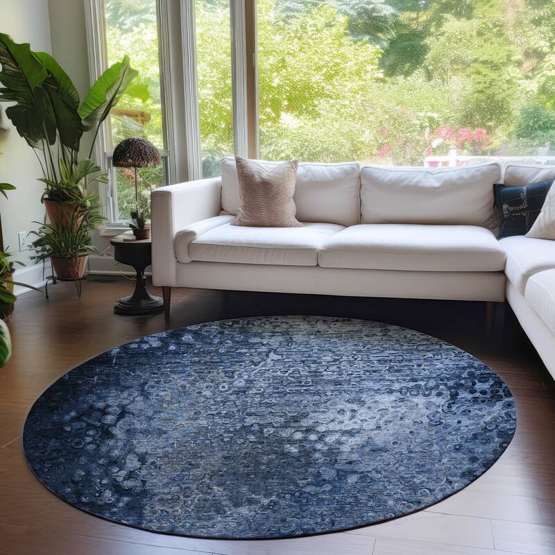 Machine Washable Indoor/ Outdoor Abstract Solid Chantille Rug - Blue - 8' x 8'