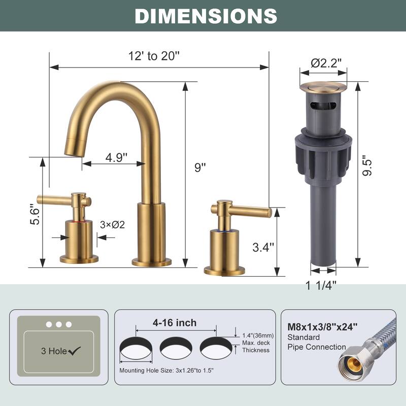 WOWOW Widespread 8 in. Double Handle Bathroom Faucet