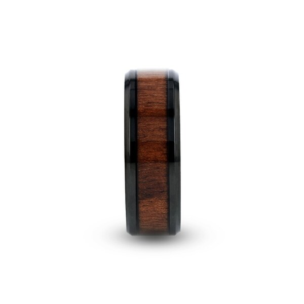 Black Titanium Polished Beveled Edges Black Walnut Wood Inlaid Men/’s Wedding Ring Titanium Rings for Men Lightweight Titanium 8 mm Comfort Fit Thorsten Kony