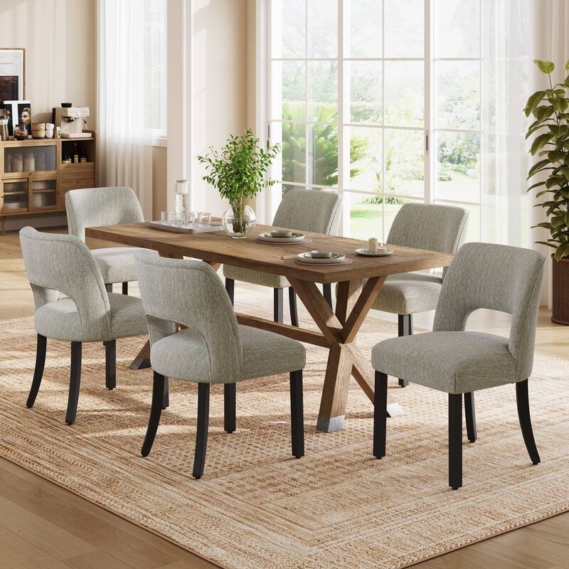 Set of 2/4/6 Modern Fabric Upholstered Dining Room Chair Kitchen Chairs with Wood legs - Set of 6 - Grey