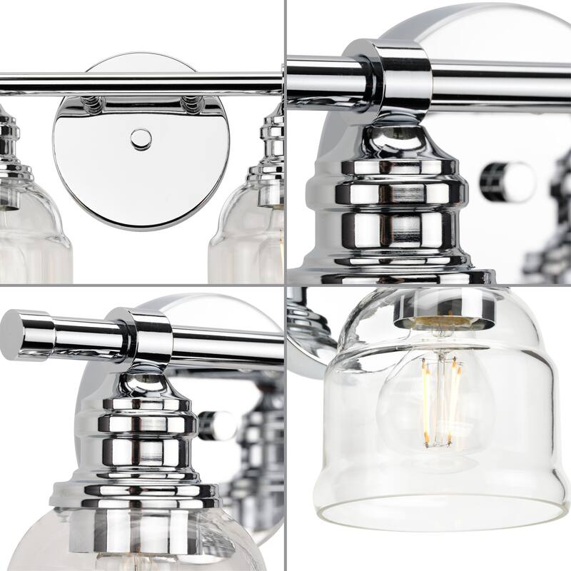Ambrose Collection Two-Light Chrome Clear Glass Bath Vanity Light - 13 in x 6.5 in x 7.88 in