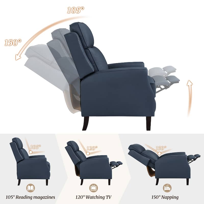 2 Set Genuine Leather Recliner Modern Push Back Recliner Chair Wingback 3 Adjustable Chair for Living Room