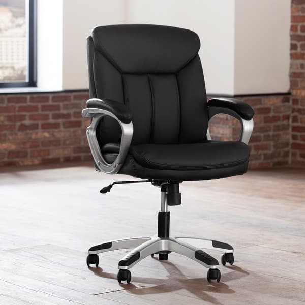 Ofm Essentials Black Leather Lumbar Office Chair Overstock 11606958