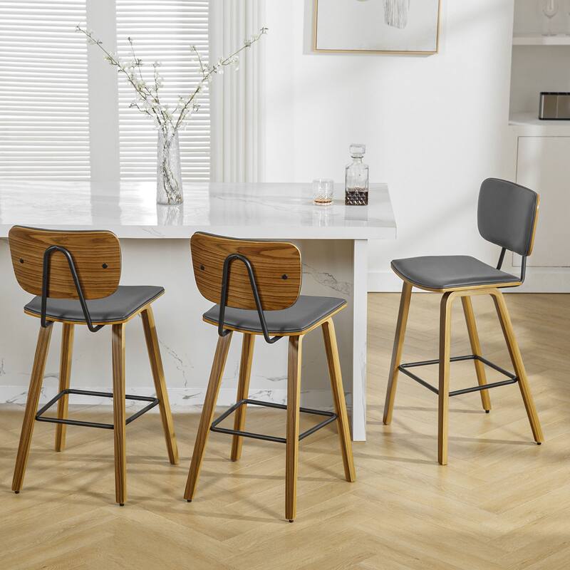 26" Wood Counter Height Bar Stools Set of 2 - 37.6"H x 19.5"W x 18.7"D