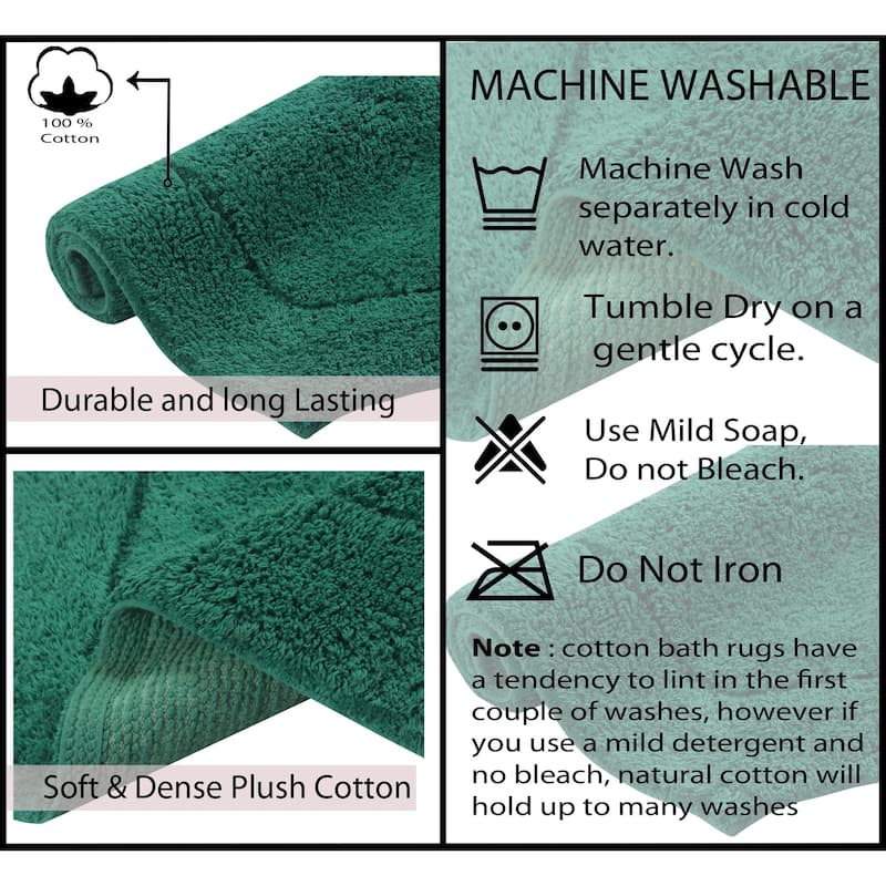 Waterford Collection 100% Cotton Non-Slip Bathroom Rug Set, Machine Washable Bath Rug, 5 Piece Bath Mat Set with Contour