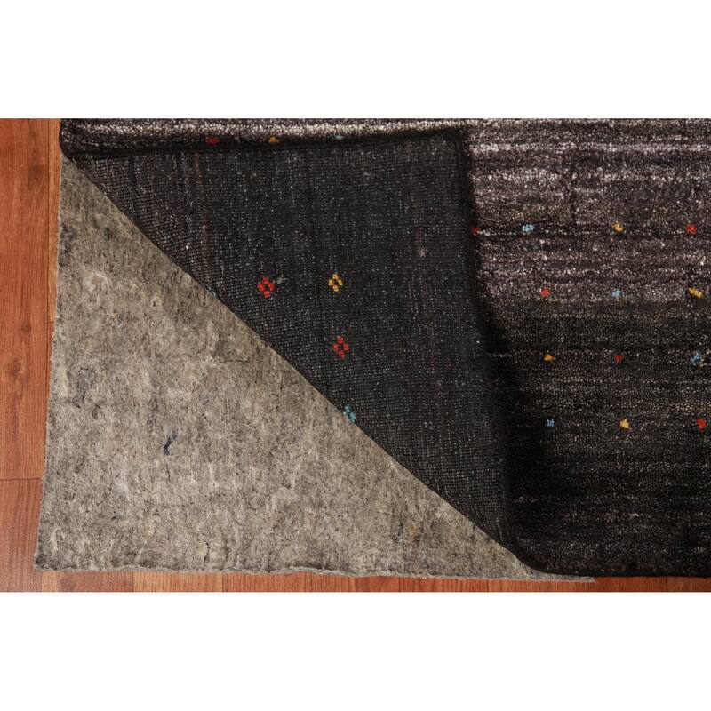 Tribal Gabbeh Indian Area Rug Handmade Black Wool Carpet - 7'10" x 9'4"
