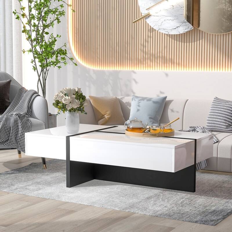 Contemporary rectangular coffee table, modern high gloss surface, living room furniture