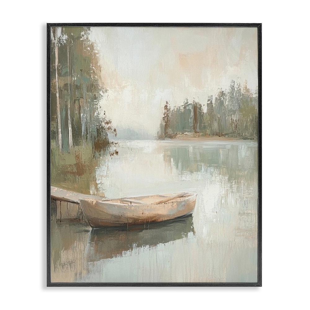 Stupell Canoe at Quiet Dock Framed Giclee Art Design By Petal Prints Design