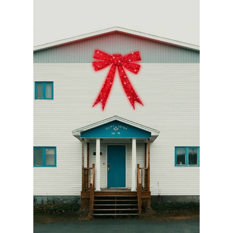 LED Lighted Bow Christmas Outdoor Wall Decoration - 82.75" - Red