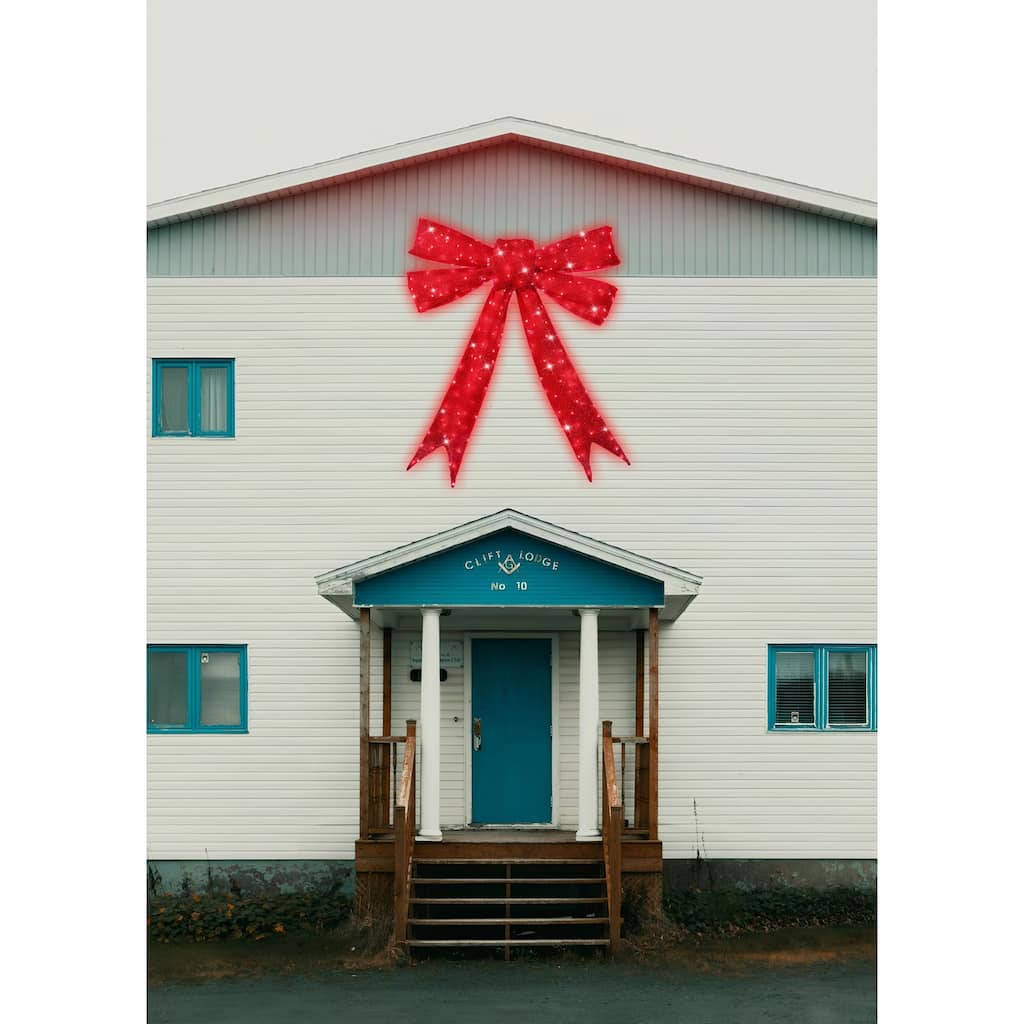 LED Lighted Bow Christmas Outdoor Wall Decoration - 82.75" - Red