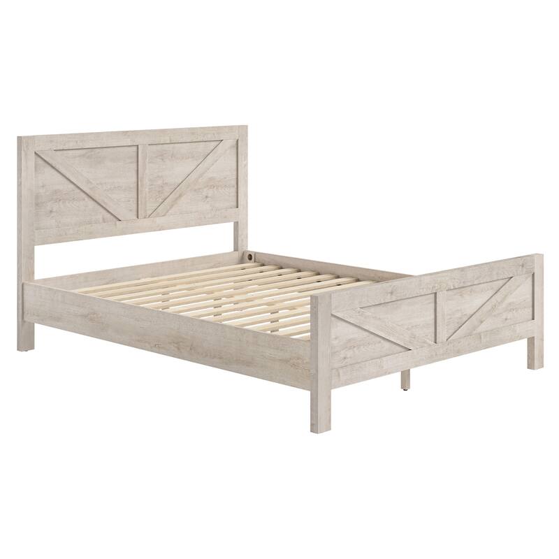 King/Queen Size Wood Platform Bed Frame With Headboard, Solid Wood Platform Bed, No Box Spring Needed, Easy Assembly