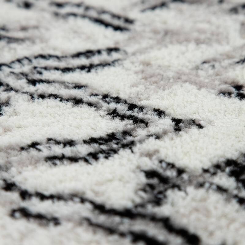 Vintage Rug For Living Room In Black White Cream - Modern Boho Design