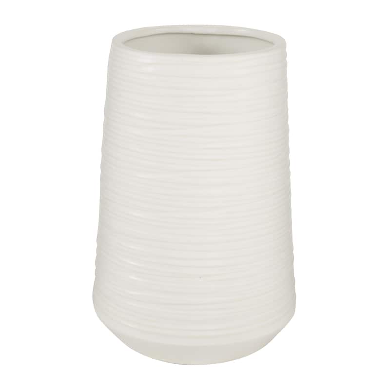 Porcelain Ceramic Ribbed Decorative Vase - White - CosmoLiving by Cosmopolitan
