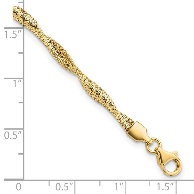 Curata 14k Yellow Gold 7.5" Twisted Mesh Stretch Bracelet