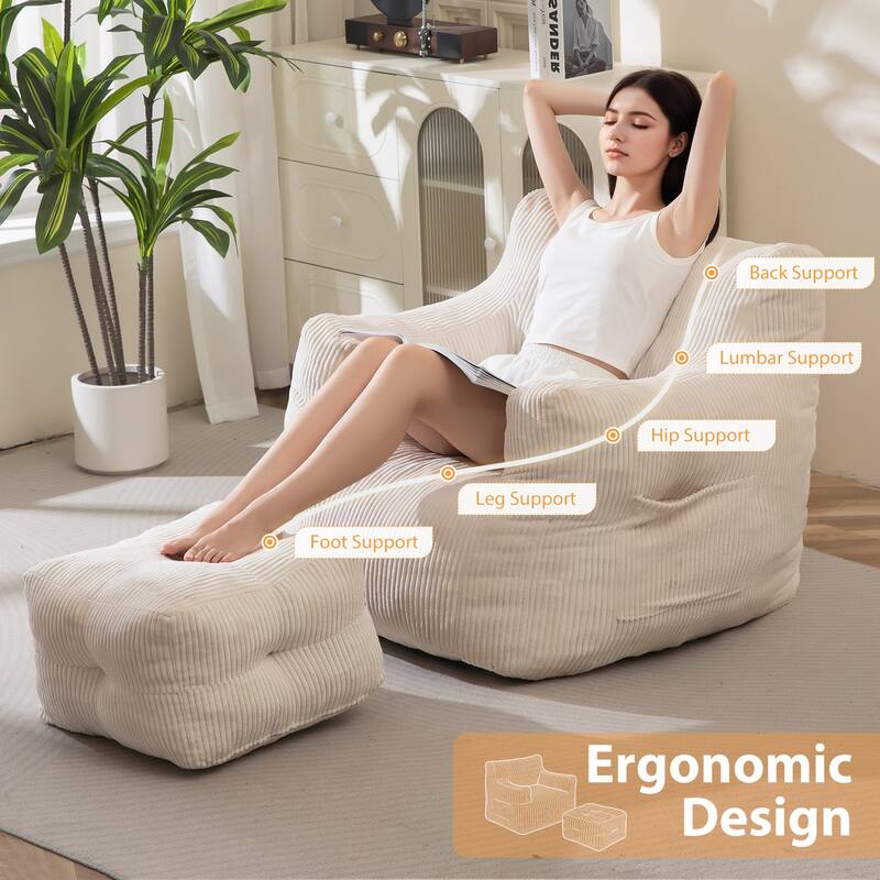 Corduroy Memory Foam bean bag Sofa With Ottoman