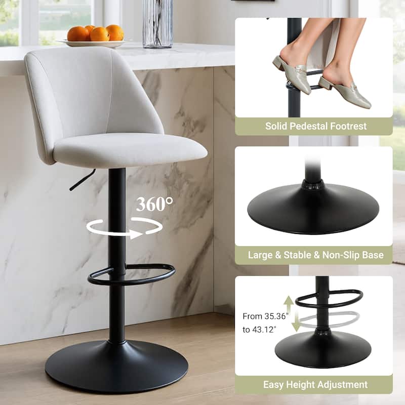 RENEWLINE Adjustable Swivel Bar Stool - PU Leather Counter Height Stool with Square Open Back for Kitchen Island