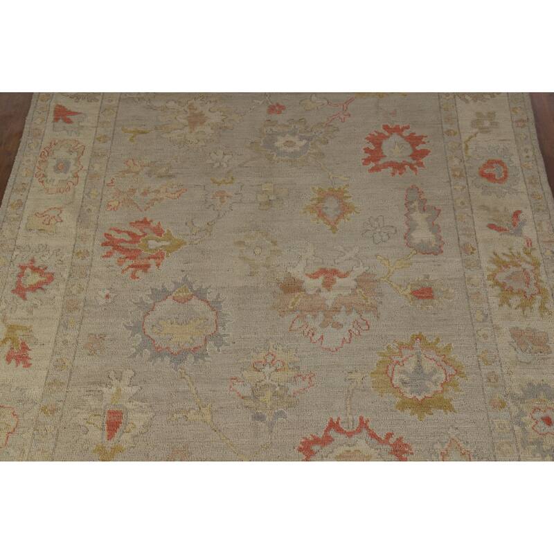 Hand Knotted Oriental 100% Wool Carpet Transitional All-Over Beige & Ivories Oushak Area Rug - 8' 10'' X 5' 10''