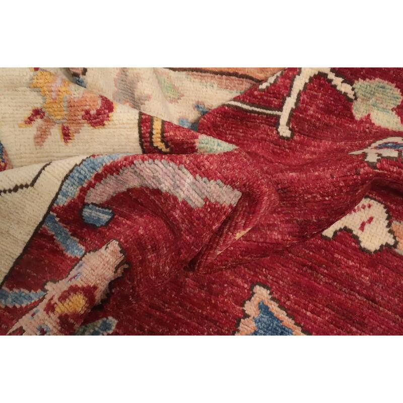 Hand Knotted Oriental 100% Wool Carpet Transitional Floral Red Oushak Area Rug - 9' 11'' X 8' 5''