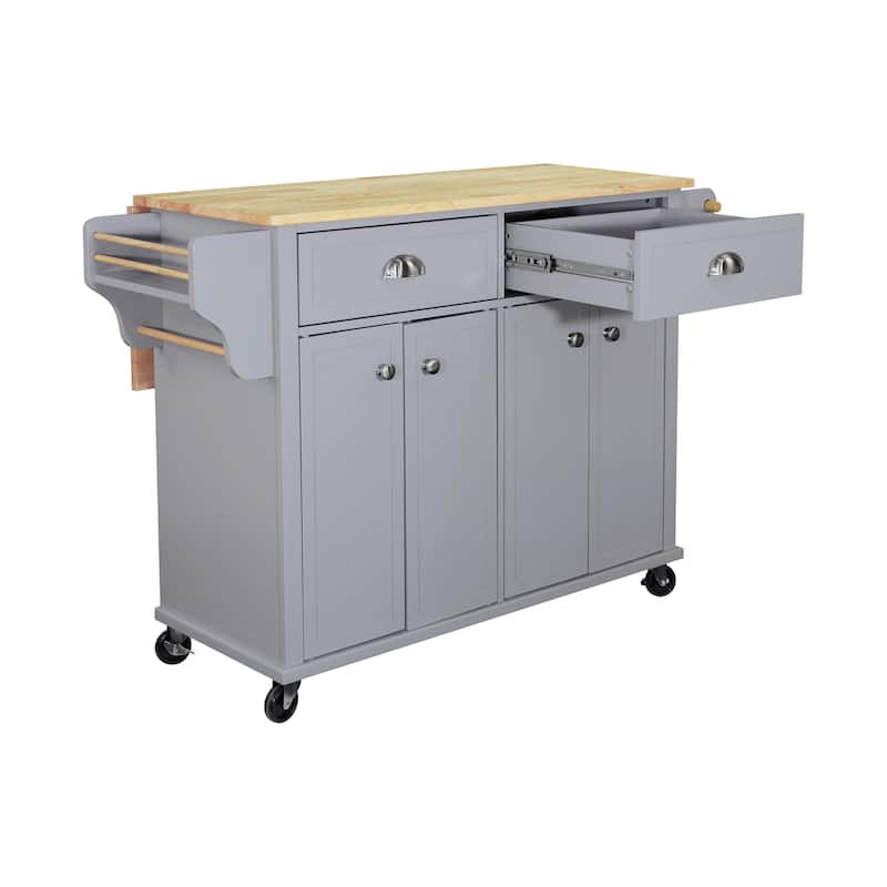 Cambridge Natural Wood Top Kitchen Island with Storage