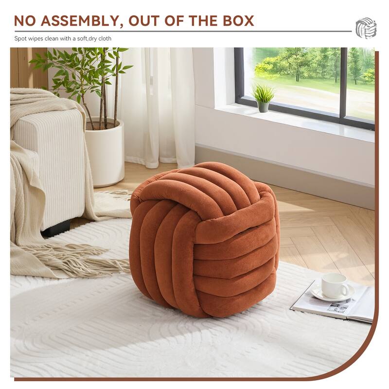 060Chenille Fabric Modern Knot Design Ottoman Makeup Stool Footstool, Comfortable and Stylish Seat for Living Room, Bedroom,