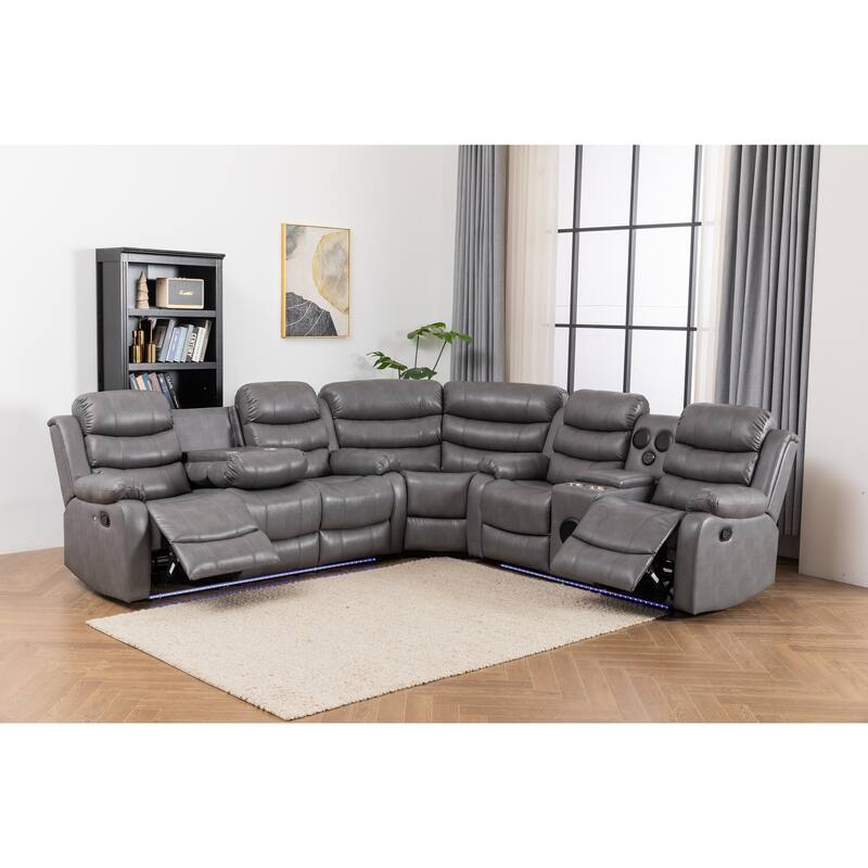 Donivi LED Faux Leather Reclining Sectional With Speakers