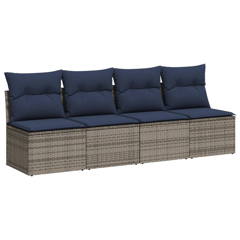 vidaXL Patio Sofa with Cushions Outdoor Seating Poly Rattan Black/Gray/Brown