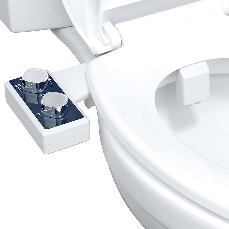 Toilet Seat Bidet, Dual Self-Cleaning and Retractable Nozzle,Cold Water - White/Blue