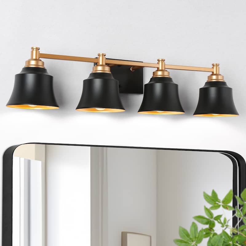 Mid-Century Modern 4-Light Bathroom Vanity Light Black Gold Wall Sconce - L 30"* W 7.5"* H 7"