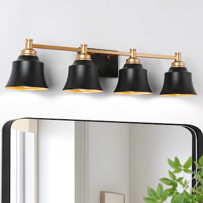 Mid-Century Modern 4-Light Bathroom Vanity Light Black Gold Wall Sconce - L 30"* W 7.5"* H 7"