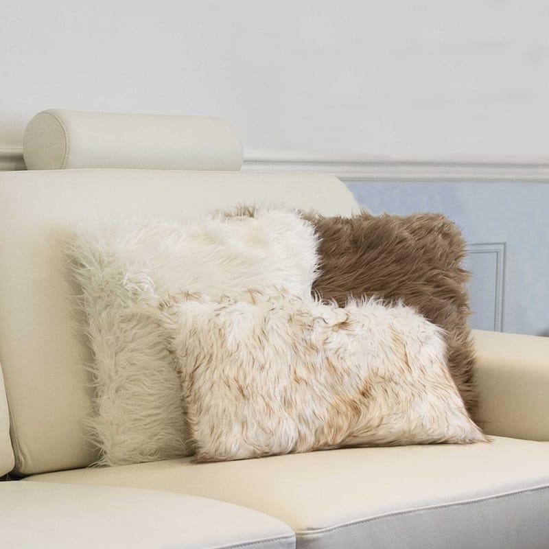 18" x 18" x 5" Off White Faux Fur Pillow 2 Pack
