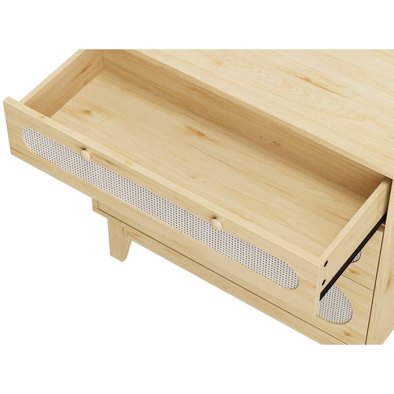 Rattan Drawer Dresser, 3 Wood Drawers Storage Cabinet Dresser for Bedroom, Living Room,Hallway