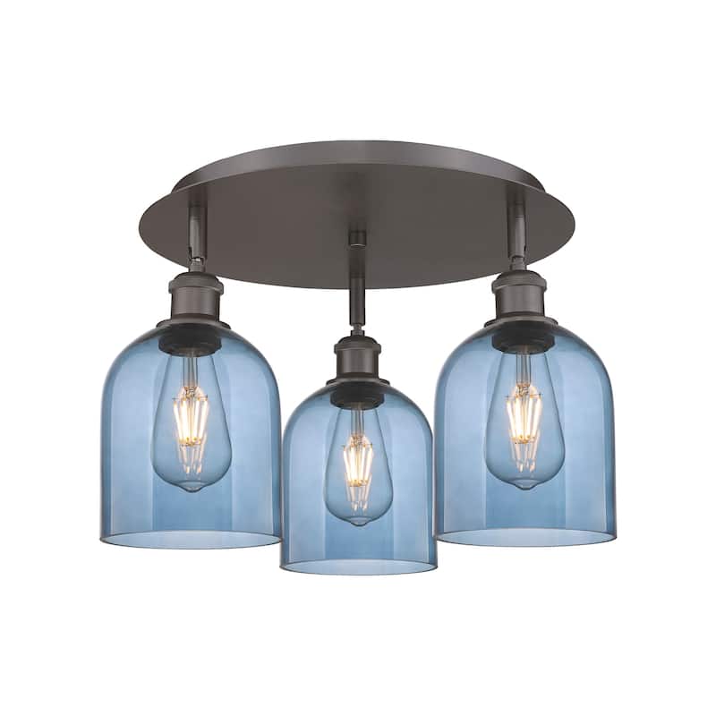Innovations Lighting 516-3C-11-18 Bella Flush Bella 3 Light 18" Wide - Oil Rubbed Bronze / Princess Blue