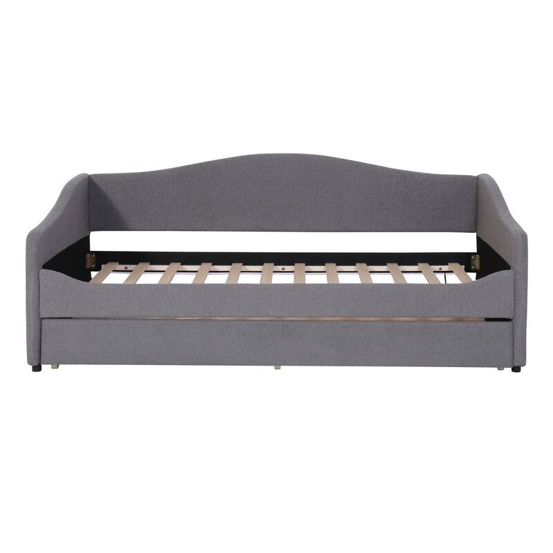Twin Size Upholstered Daybed with Light and Trundle, Gray
