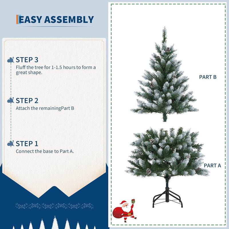 Christmas Tree, Pre-Lit 4.5 Ft Artificial Pine with LED Lights, Hinged Holiday Tree with Foldable Metal Base for Home