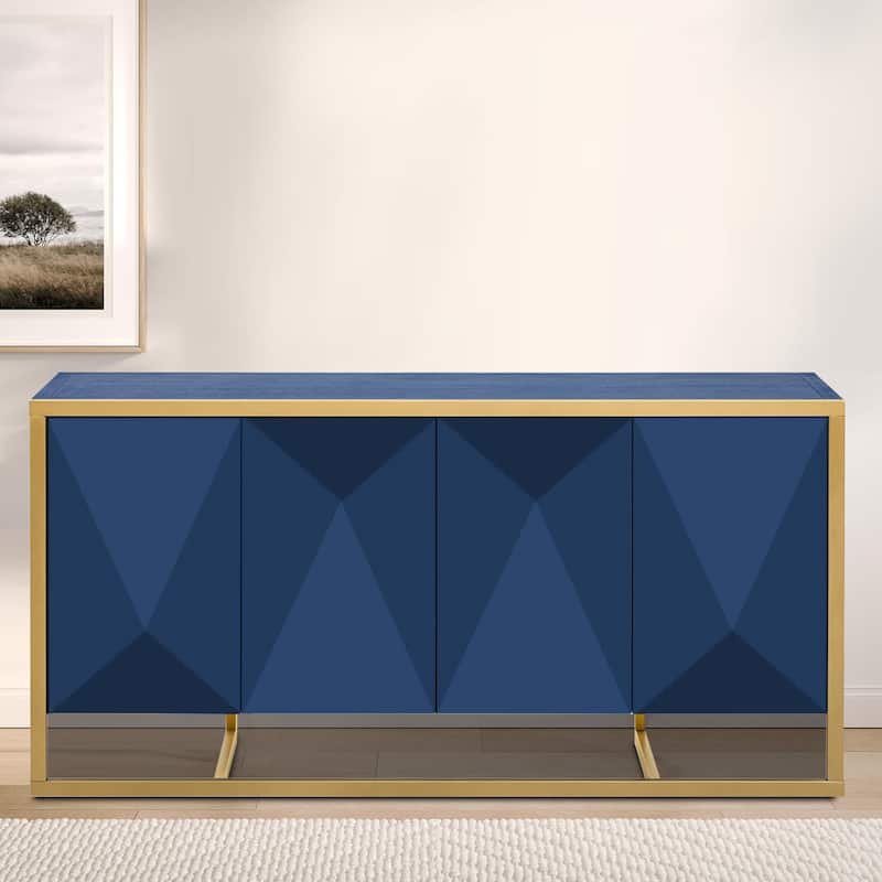 Modern luxury style sideboard with metal base and shelves for bedroom kitchen living room hallway - Navy Blue