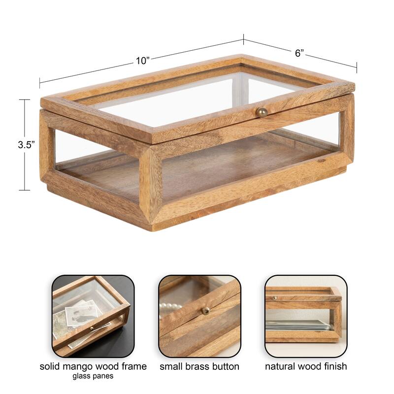 Kate and Laurel Curiel Decorative Wood and Glass Storage Box - 10x6x4