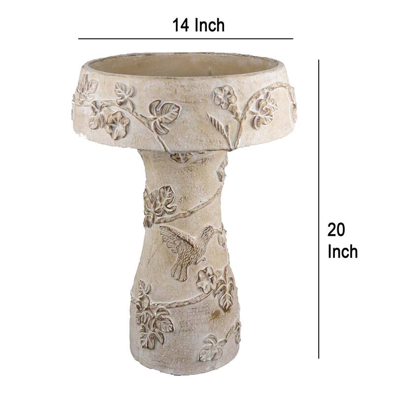 Menon Bird Bath Feeder, Decorative Designs White Terracotta, 20 Inch